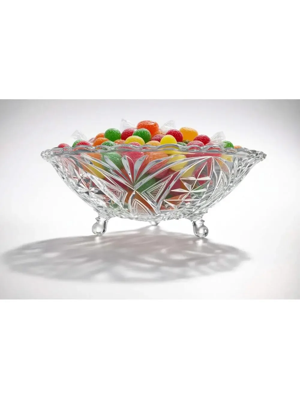 Vintage Pressed Glass Candy Dish with Lid and Feet